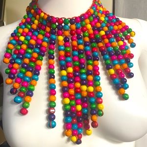 Wood multicolored beaded layered vacation necklace very beautiful